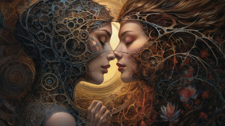 Beautiful young woman and man are kissing.の素材