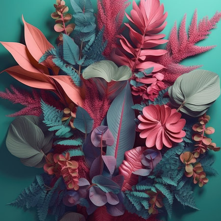 Creative layout made of tropical leaves. Flat lay. Nature concept.の素材