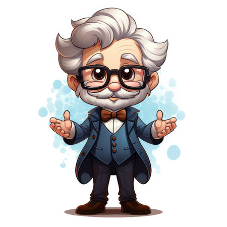 Vector illustration of Cartoon old man in glasses on a white background.の素材