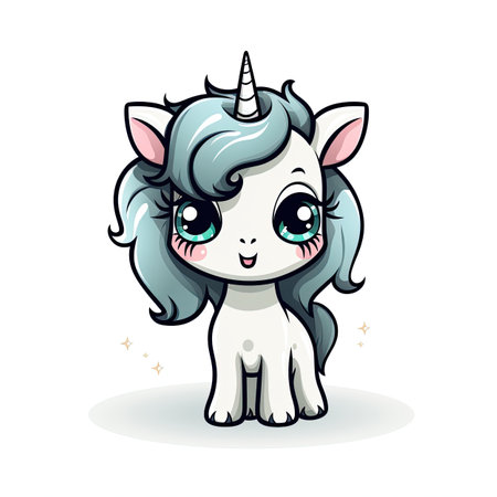 Cute cartoon unicorn. Vector illustration. Isolated on white background.の素材