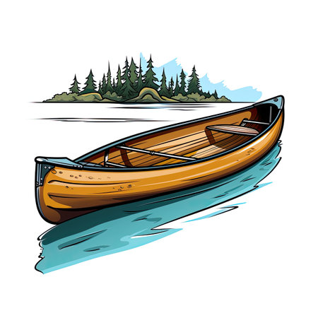 Wooden boat on the lake. Vector illustration on white background.の素材