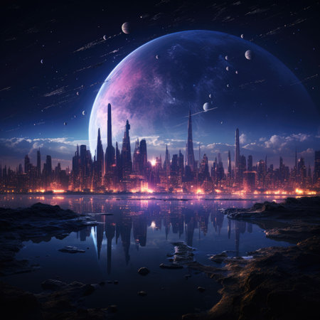 Futuristic city and planet.の素材
