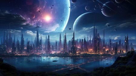 Fantasy alien planet in the spaceの素材