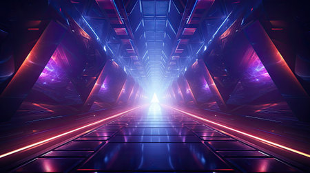 abstract futuristic scifi tunnel corridor with glowing lightsの素材