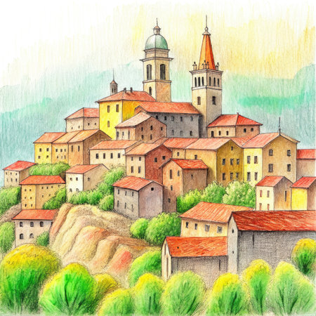 Sibenik is a town . Watercolor hand drawn illustrationの素材