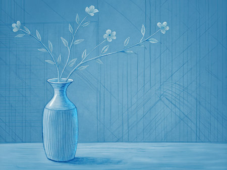 Vase with flowers on a blue background.の素材
