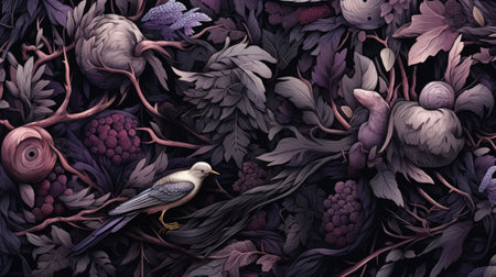 Abstract floral background with bird, flowers and leafs.の素材