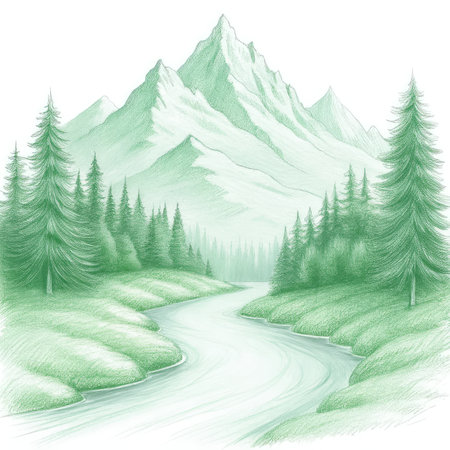 Beautiful landscape with mountain river and forest.の素材