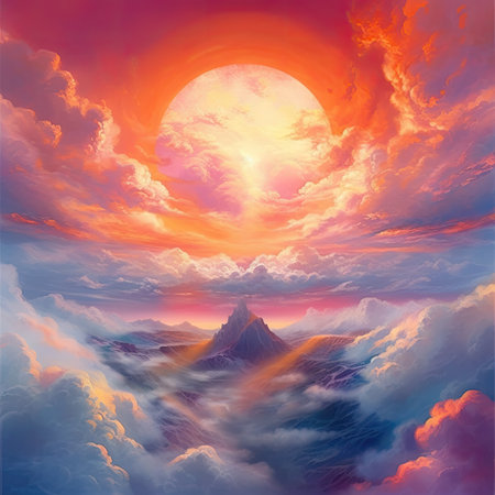 Fantasy alien planet. Mountain. Sunset.の素材
