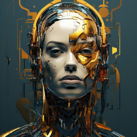 a female robot in futuristic style on a dark backgroundの素材
