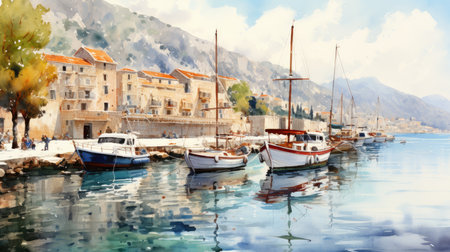 Yachts and boats in the portの素材