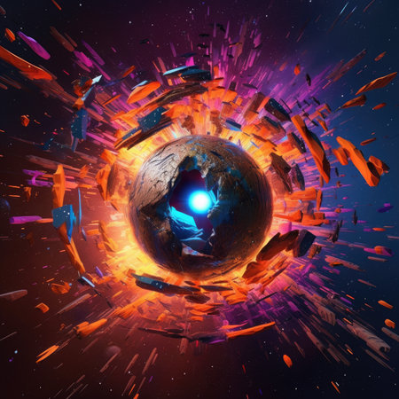 Planet in space with explosion effectの素材