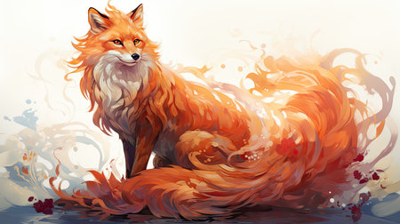 a red fox sitting on a grunge background.の素材