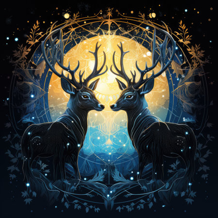 Two deers in the moonlight.の素材
