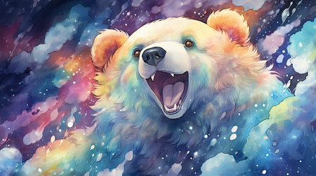 a cute polar bear in the night sky with clouds.の素材