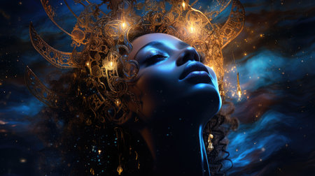 a beautiful woman's face in fantasy space.の素材