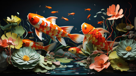 Koi fish in the aquarium. Underwater world.の素材