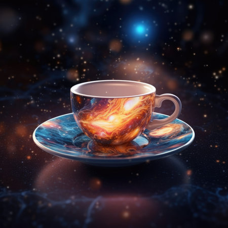 Cup of coffee on a cosmic backgroundの素材