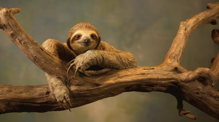 Sloth sitting on a branch in a zoological gardenの素材