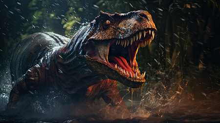 Tyrannosaurus rex in the dark forestの素材