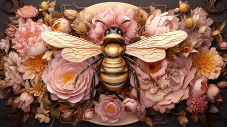 a bee sitting on a flower frame with a lot of flowersの素材