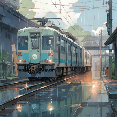 High speed train in the city at sunset.の素材