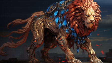 Lion in the steampunk style. 3D renderingの素材