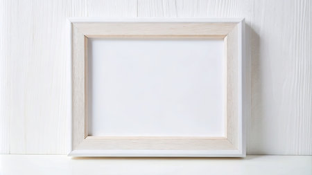 Wooden picture frame on white background. Copy space for text.の素材