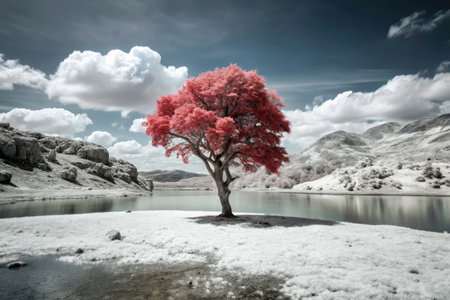 Lonely tree on a lakeの素材