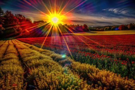 Sunset over a field of poppiesの素材