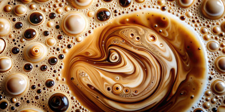 Coffee foam with bubbles. Abstract background and texture for design.の素材