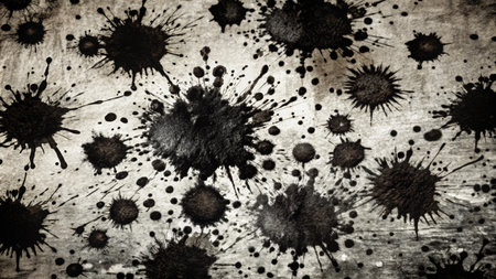 Black and white grunge watercolor paint splashes on old paper backgroundの素材