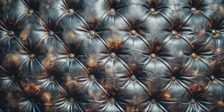 Black leather upholstery texture background, vintage style. Close up.の素材