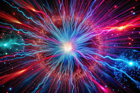 Abstract image of a lightning in space. Fractal art background.の素材