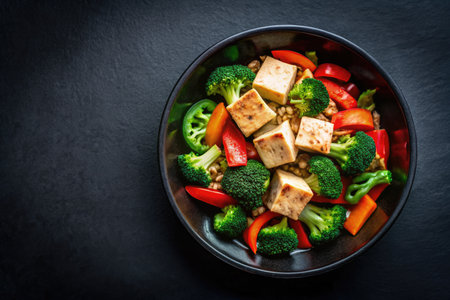 Tofu salad with broccoli, paprika and red bell pepperの素材