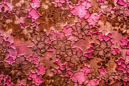 Rusty metal surface with pink paint. Abstract background and texture for design.の素材