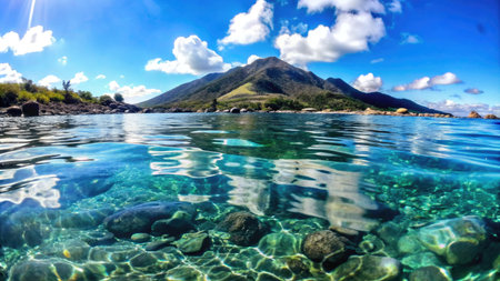 Panoramic view of the coast of the islandの素材
