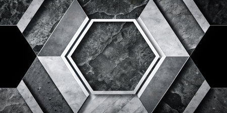 Abstract black and white geometric background with hexagons.の素材