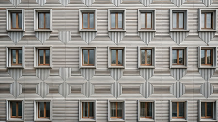 Facade of a modern building with windows and blinds. Backgroundの素材