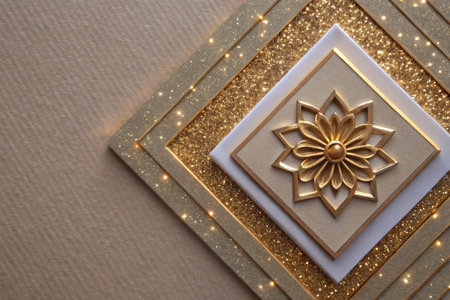golden box with a flower on a brown background, closeupの素材