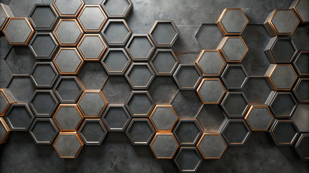 Abstract industrial background made of hexagons on concrete wall.の素材