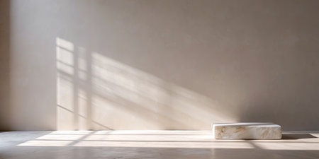 empty white podium on a beige wall backgroundの素材