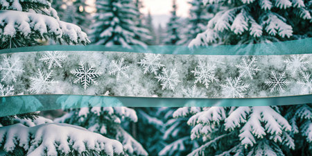 Banner with winter forest and snowflakes. Christmas background.の素材