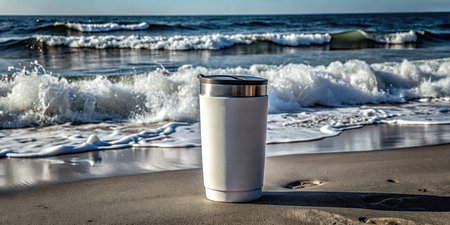 Stainless steel thermos for hot drinks on the beach.の素材