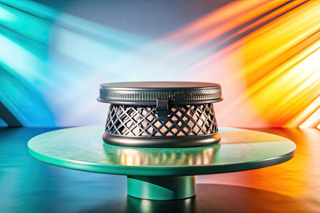 Colorful stage background with spotlights and copyspace. Close upの素材