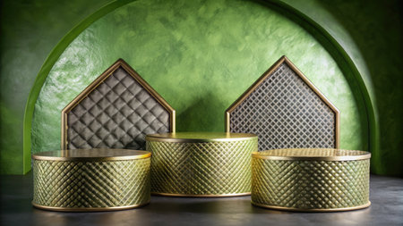 luxury podium for product presentation in green room.の素材