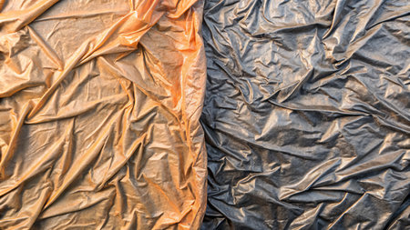 Texture of crumpled black and orange fabric. Abstract background.の素材