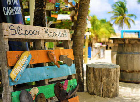 Mambo Beach, Curacao / Netherlands Antilles: flip flops rackのeditorial素材