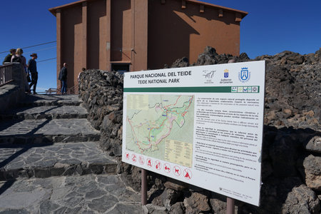Tenerife, Canary Islands / Spain: Information board on the top of the vulcano El Teide, National parkのeditorial素材
