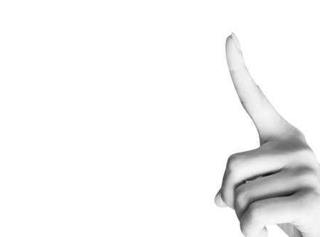 Female finger on hand pointing, touching or pressing. isolated on white background.